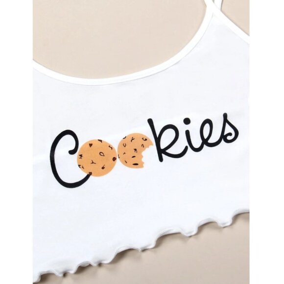 Cookies & Letter Graphic Lettuce Trim Cami PJ Set / Pajama Set Size XL - Picture 4 of 5